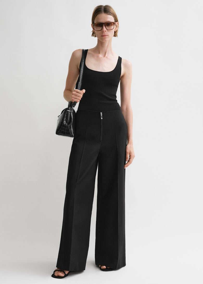 Zip-front wide trousers black