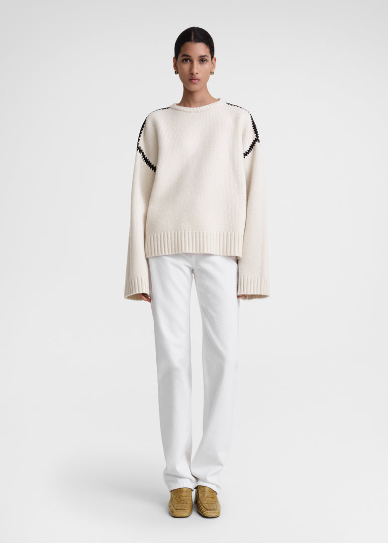 Embroidered wool cashmere knit snow