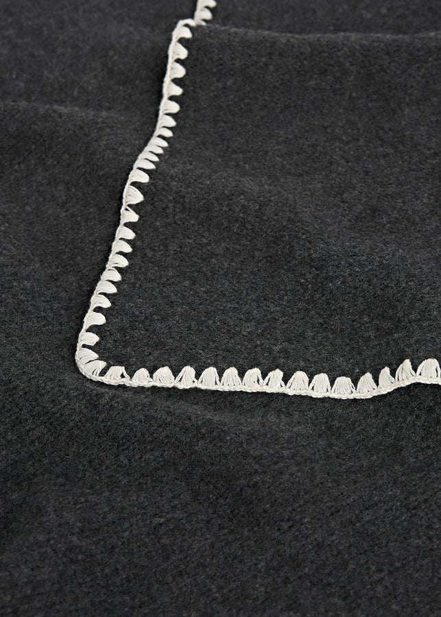 Embroidered wool cashmere scarf grey melange