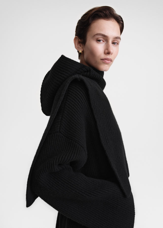 Ribbed wool hoodie bib black