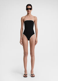 Stripe edge strapless swimsuit black