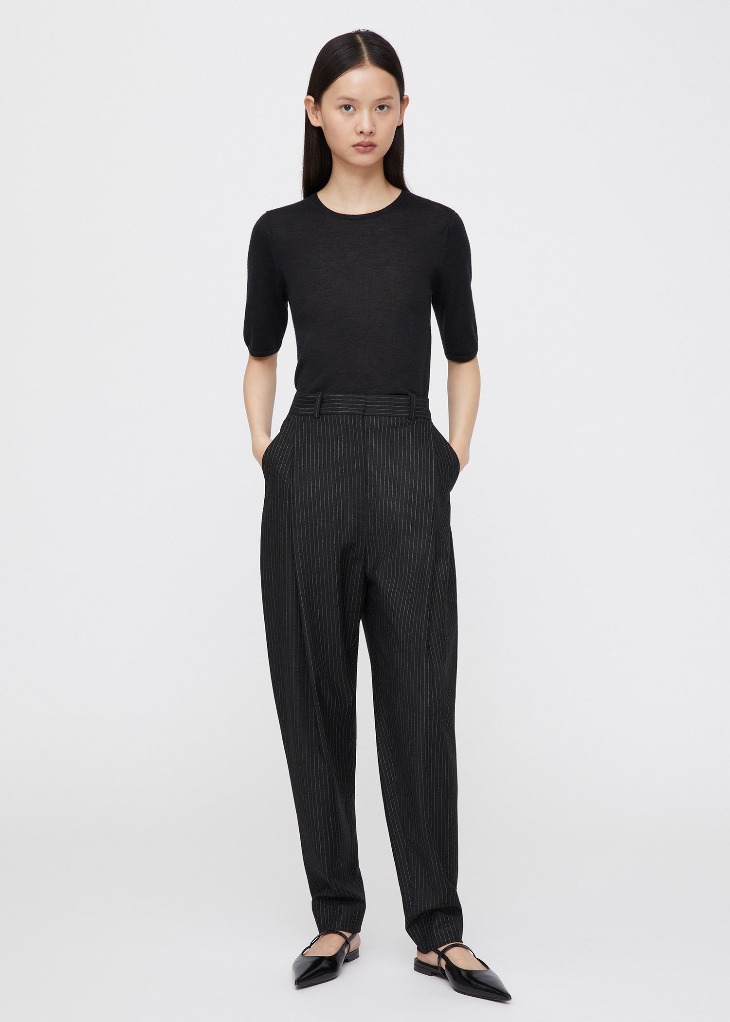 Tapered viscose wool trousers black pinstripe – TOTEME
