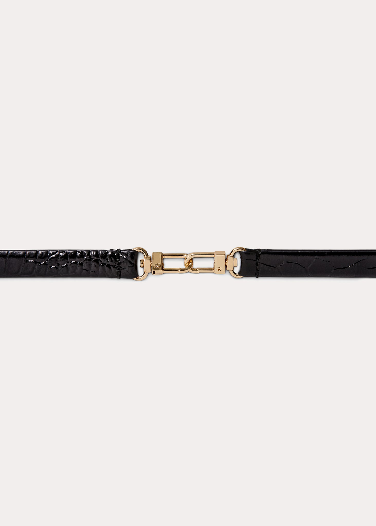 Double clasp leather belt black croco